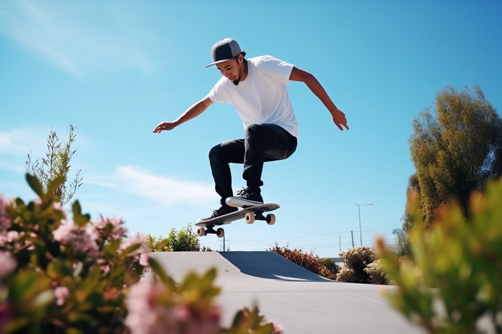 A beginner executing a basic kickflip trick on an electric skateboard - California, USA