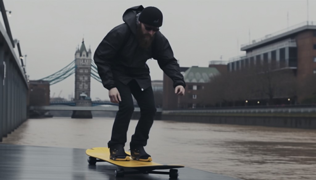 A beginner learning how to ride an electric skateboard - London, United Kingdom