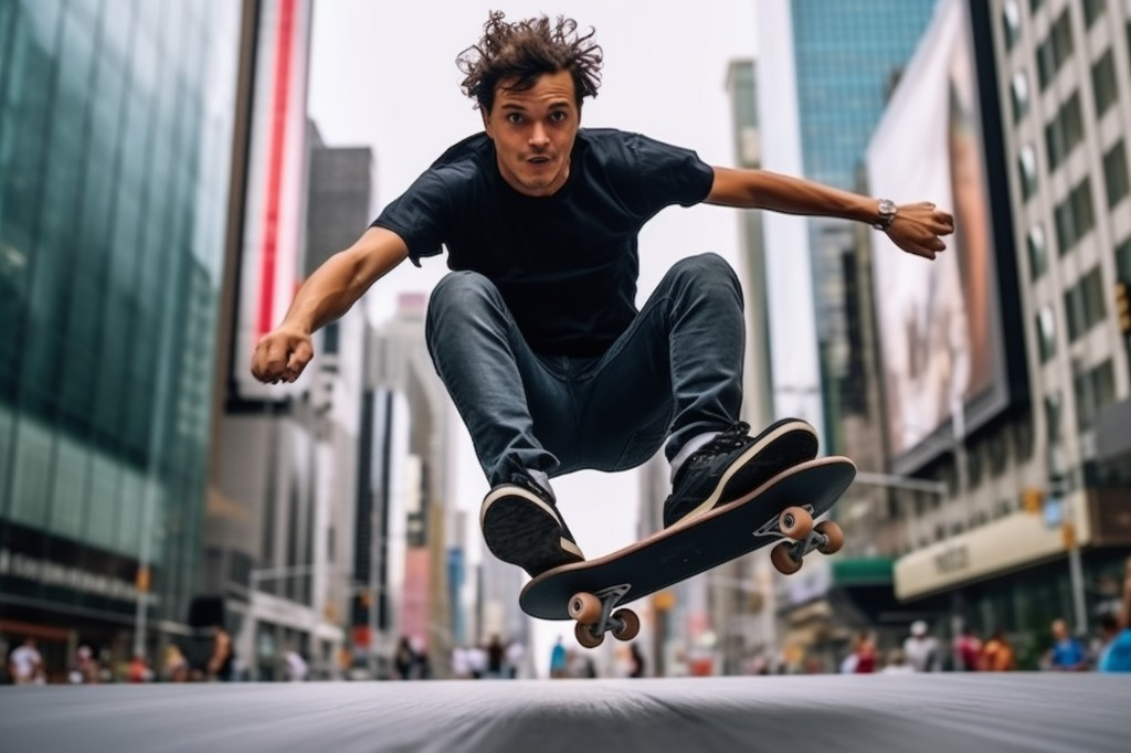 A beginner practicing basic electric skateboarding techniques - New York, USA