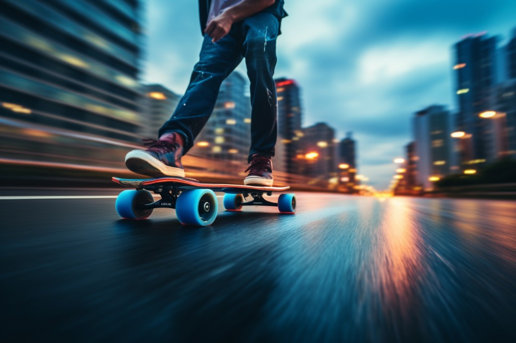 A man riding an electric skateboard on a smooth asphalt road - New York City, USA