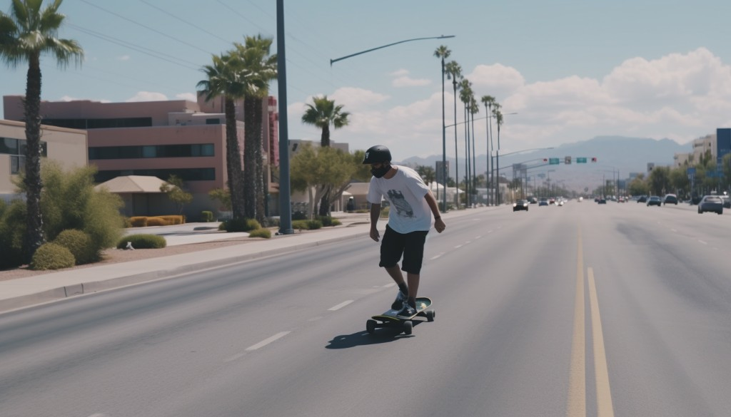 A man riding his electric skateboard on a hot summer day - Las Vegas, USA