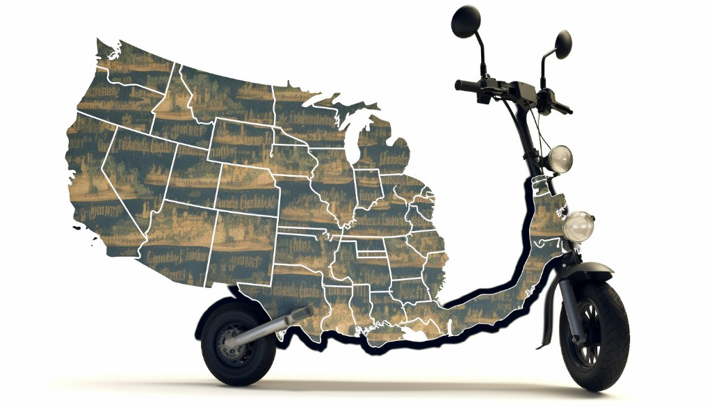 A map showing different electric scooter laws by state - Washington D.C., USA