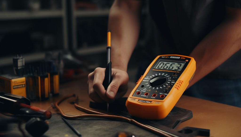 A multimeter being used to test an electric skateboard battery - Tokyo, Japan