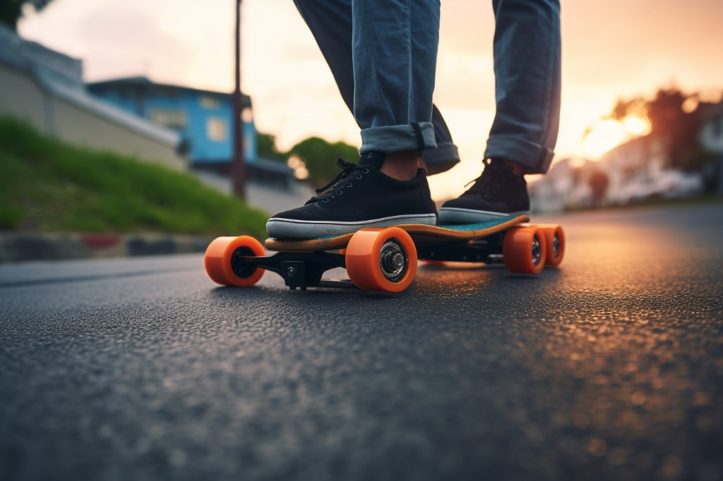 A person learning electric skateboarding controls on a Boosted Board - San Diego, USA