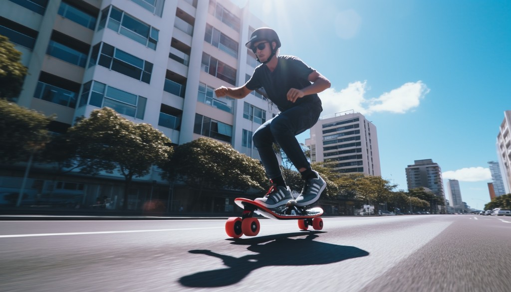 A person practicing maneuvering techniques on an electric skateboard - Sydney, Australia