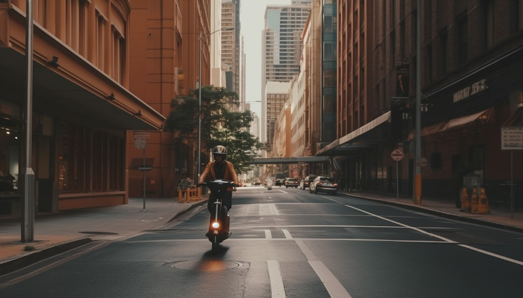 A person reaching the end of a mile-long ride on an electric scooter - Sydney, Australia