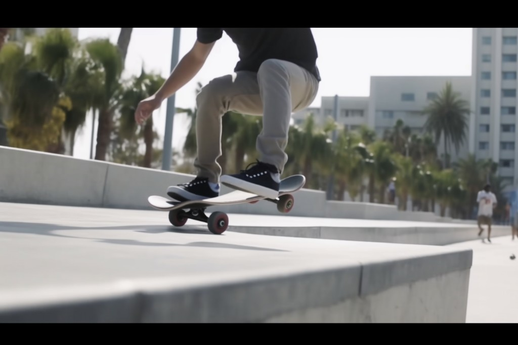 A professional skateboarder perfecting his kickturn maneuver - Miami, USA