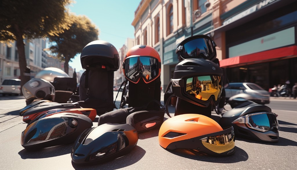 A selection of safety gear for riding electric scooters - San Francisco, USA