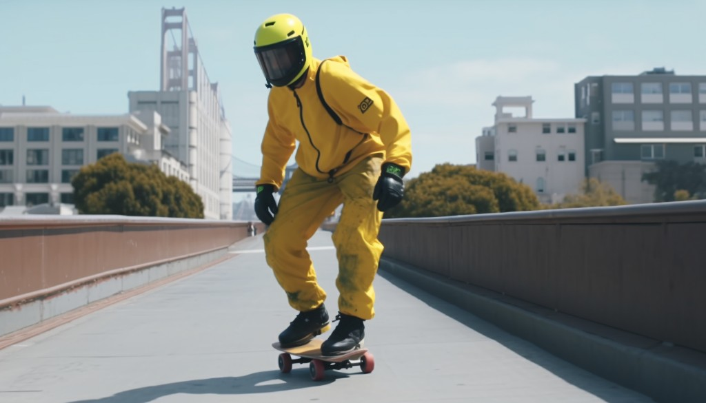 A skateboarder wearing full safety gear - San Francisco, USA