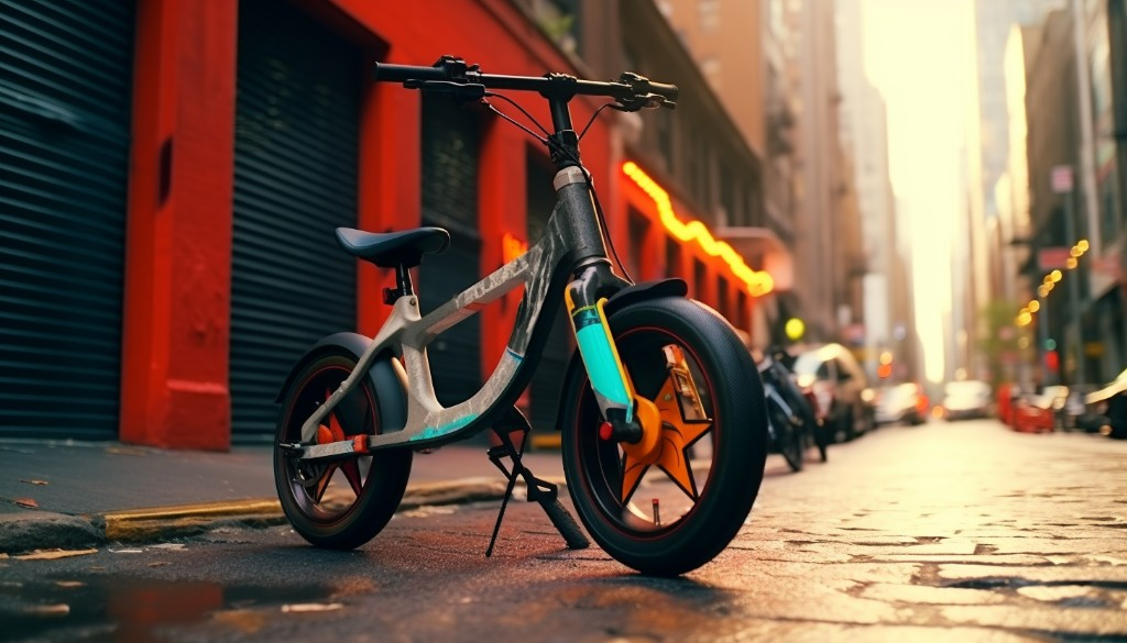 An electric skateboard and a bike side by side - New York, USA