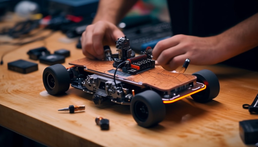 An electric skateboard being serviced for optimal battery life - Sydney, Australia
