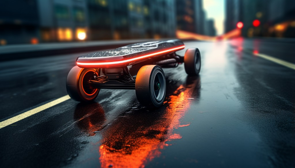 An electric skateboard’s lithium-ion battery being charged - New York City, USA