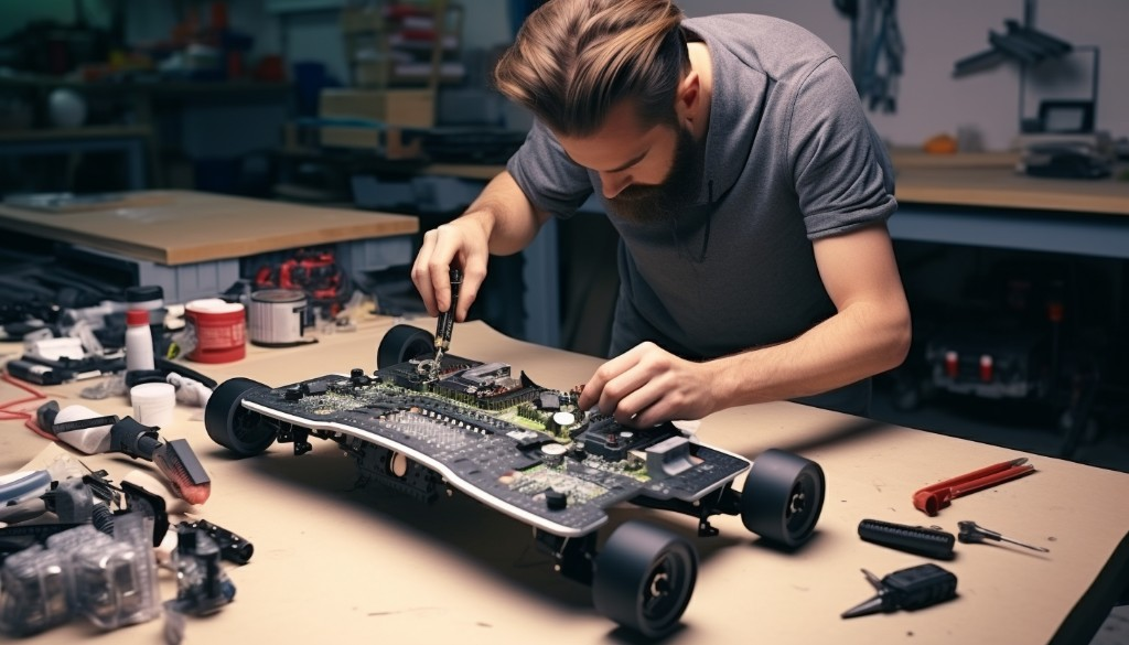 Assembling an electric skateboard - London, UK