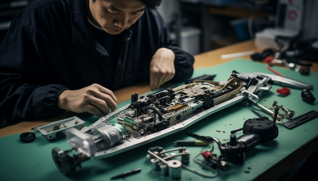 Assembling the components of an electric skateboard - Tokyo, Japan