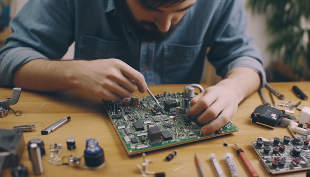 Assembling the electronic components of an electric skateboard - London, UK