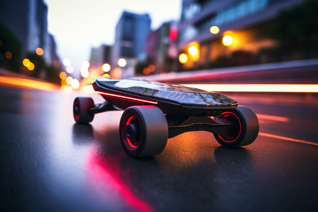 Close-up of a functioning electric skateboard - Tokyo, Japan
