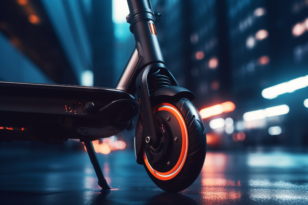 Close-up of an electric scooter highlighting different parts - New York, USA