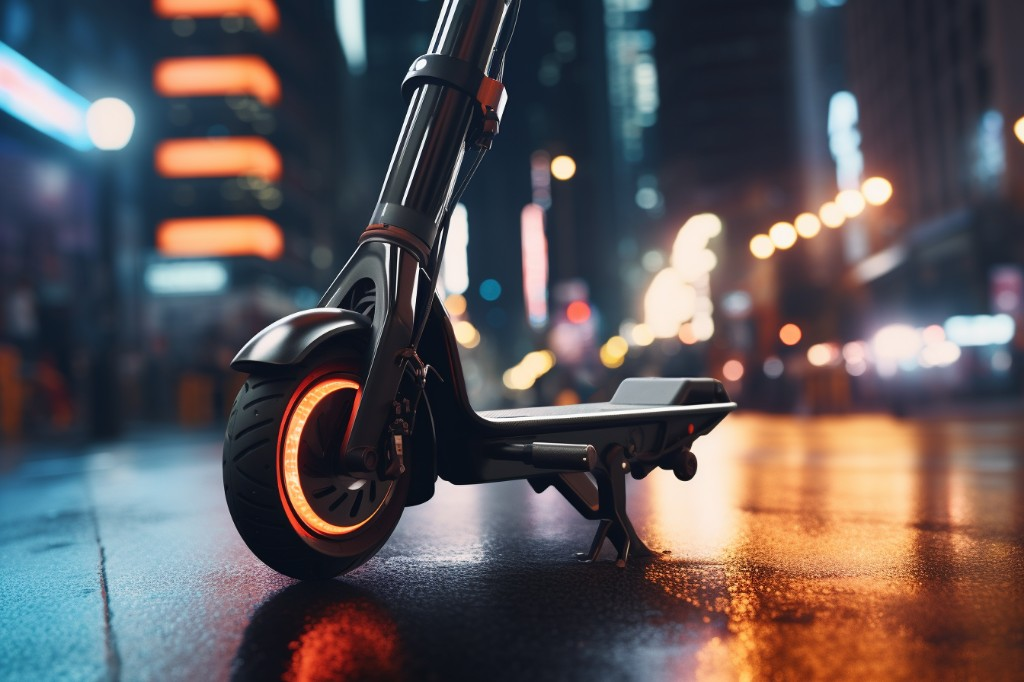 Close-up view of a modern electric scooter showcasing advanced safety features - New York, USA