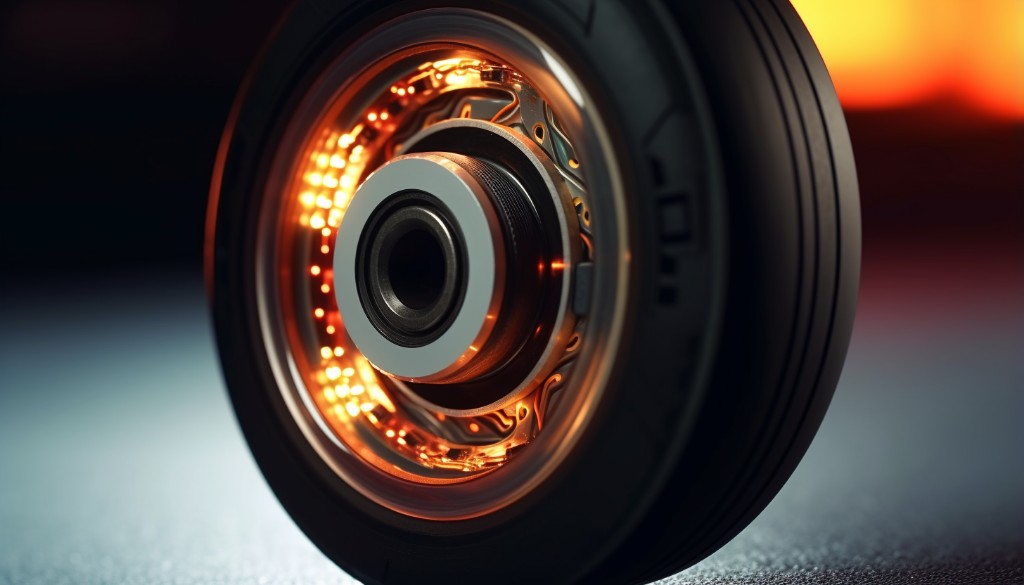 Close-up view of an electric skateboard wheel - Los Angeles, USA