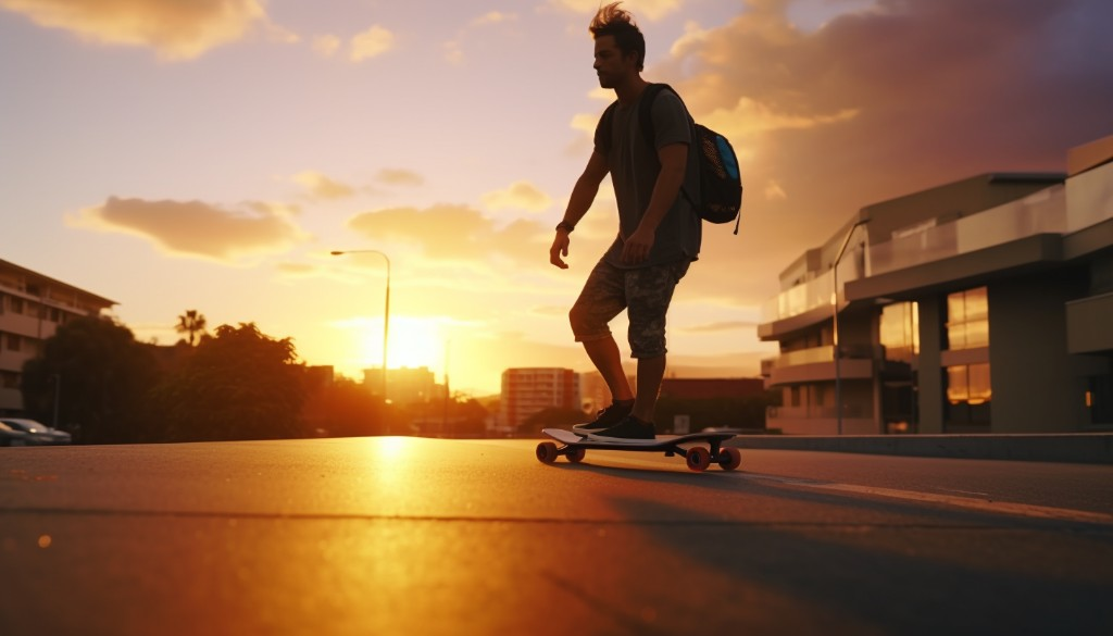 Man maintaining his electric skateboard - Sydney, Australia