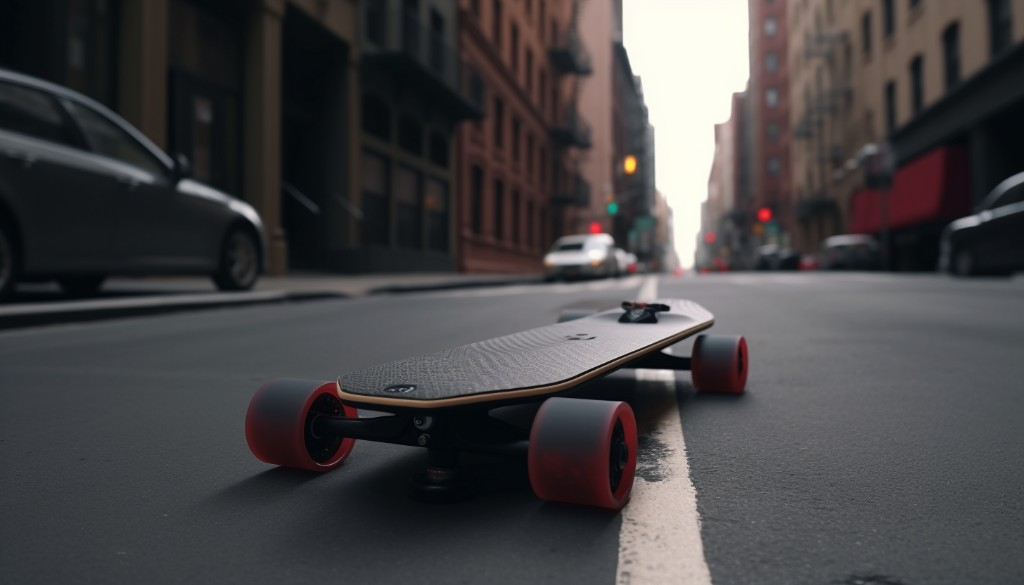 Modern electric skateboard on the street - New York, USA