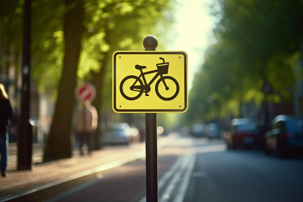 Sign indicating a bike lane - Amsterdam, Netherlands