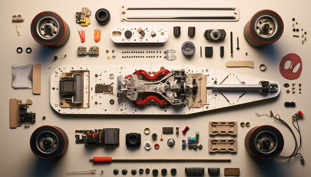 Various components needed to build an electric skateboard - New York, USA