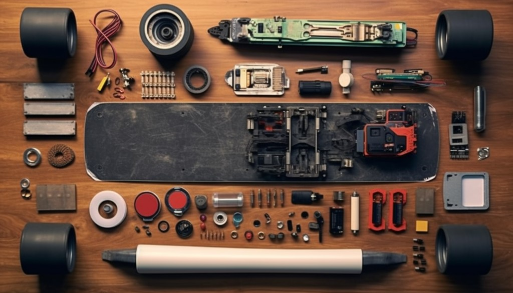 Various components required to assemble an electric skateboard - San Francisco, USA