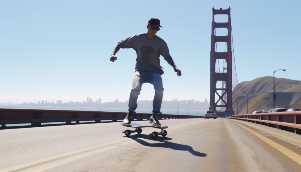 Well-composed footage of an electric skateboarder - San Francisco, USA