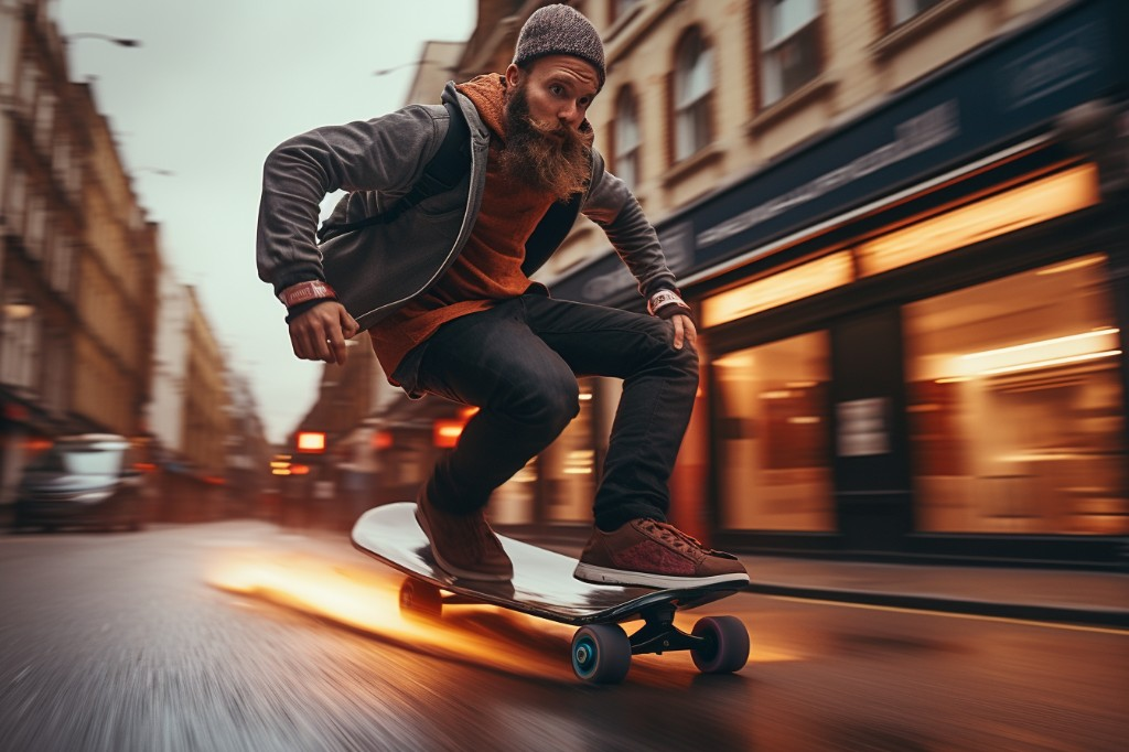 A man testing the power consumption of his electric skateboard - London, UK